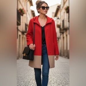 Classic 100% Wool Colorblock Coatigan Jacket Sz S Chic Minimal Sophisticated